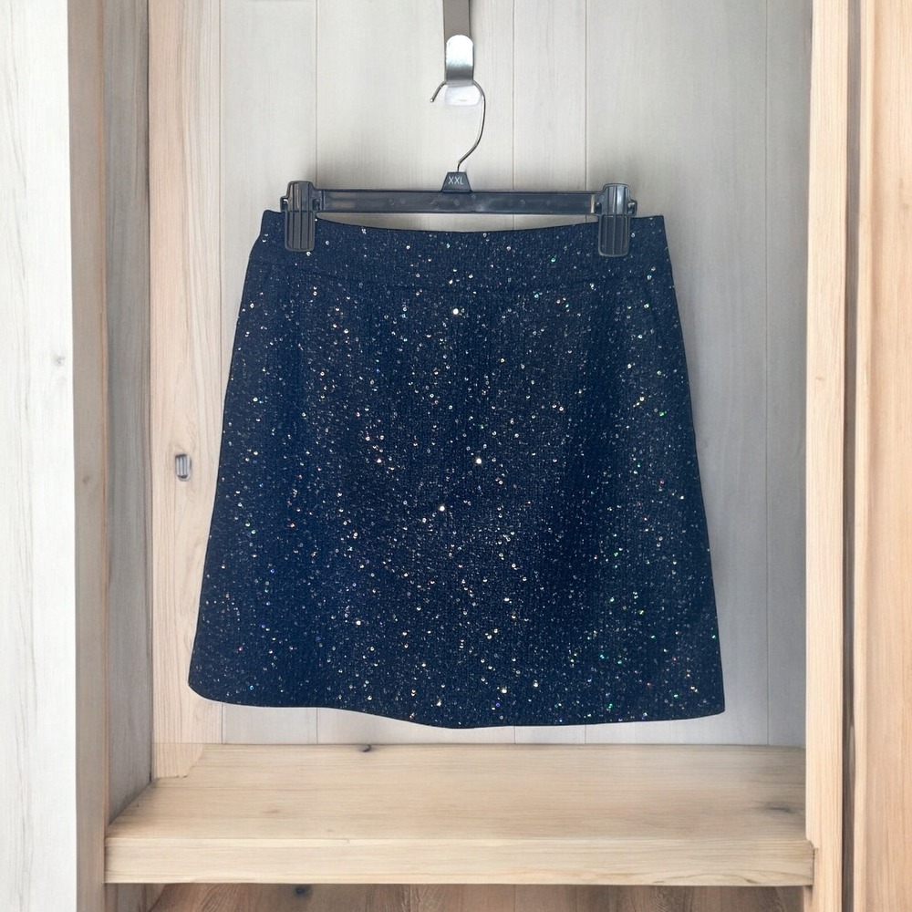 LOFT‎ Sparkle Skirt Party Cocktail Sequin Mini A-Line Black Blue Small